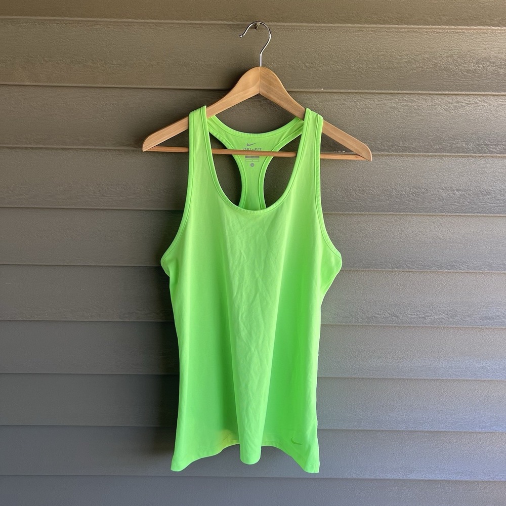 Nike Dri-FIT Racerback Tank Top Womens Large Neon Green Running Workout Athletic
